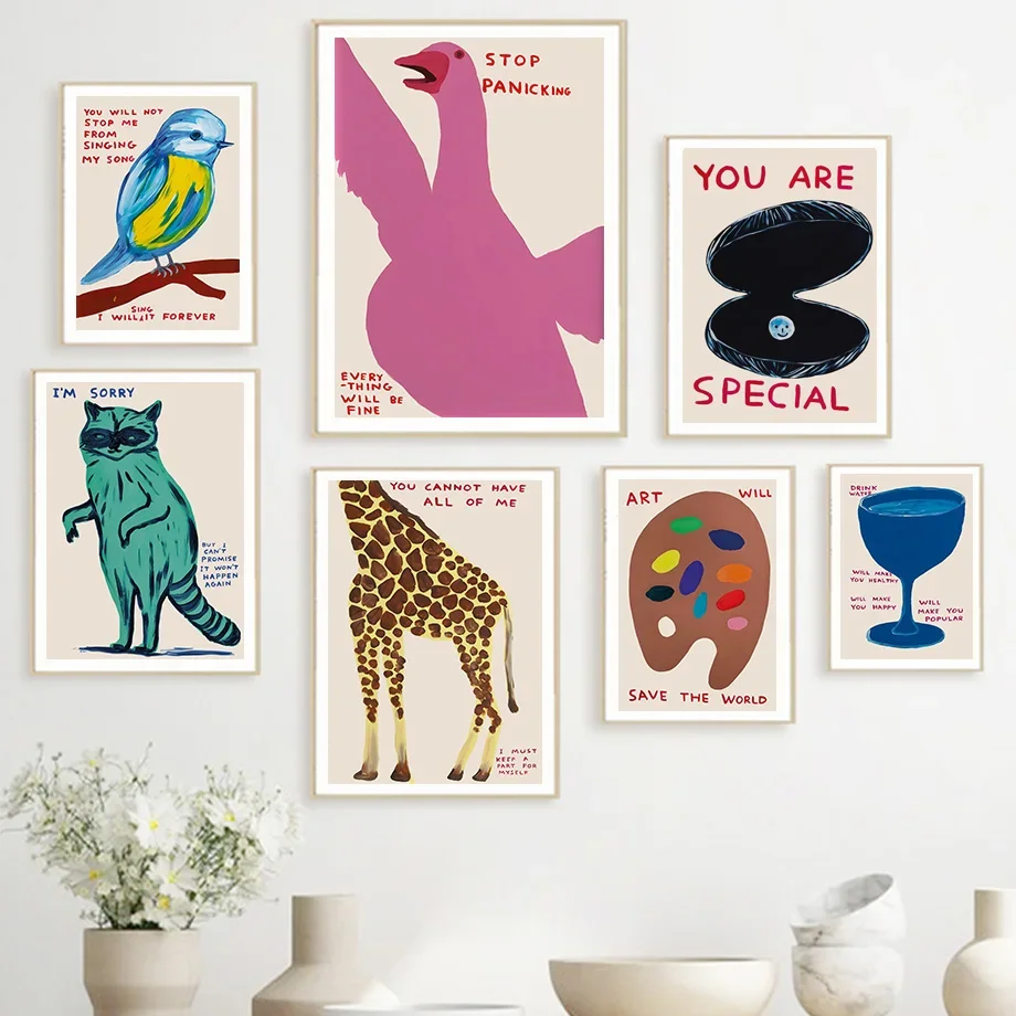 David Shrigley Giraffe Goose Octopus Cat Shell Wall Art Prints Canvas Painting Nordic Poster Wall Pictures For Living Room De