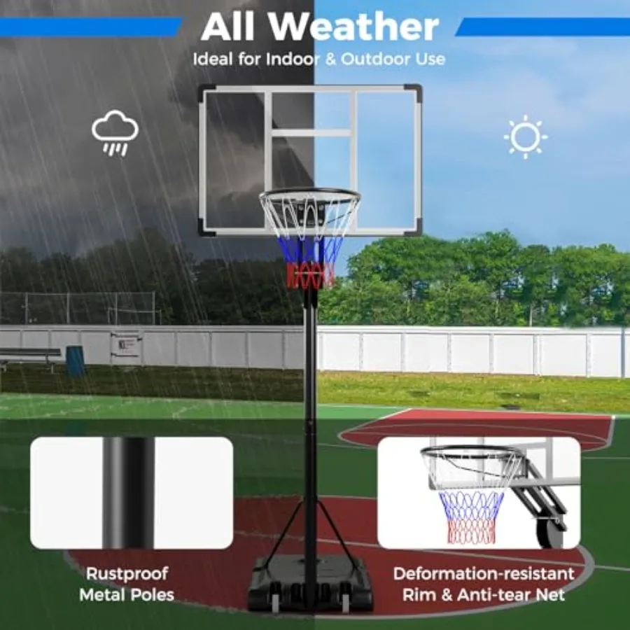 Outdoor Basketball Hoop with Height Adjustable Feature from 4.9 to 10 Feet Portable Design with Shatterproof Backboard Dual Whe