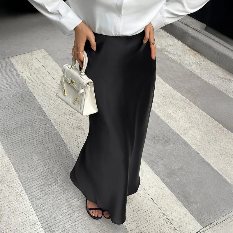 French Resort Style High-end Solid Color Long Skirt High Waist Fishtail Skirt