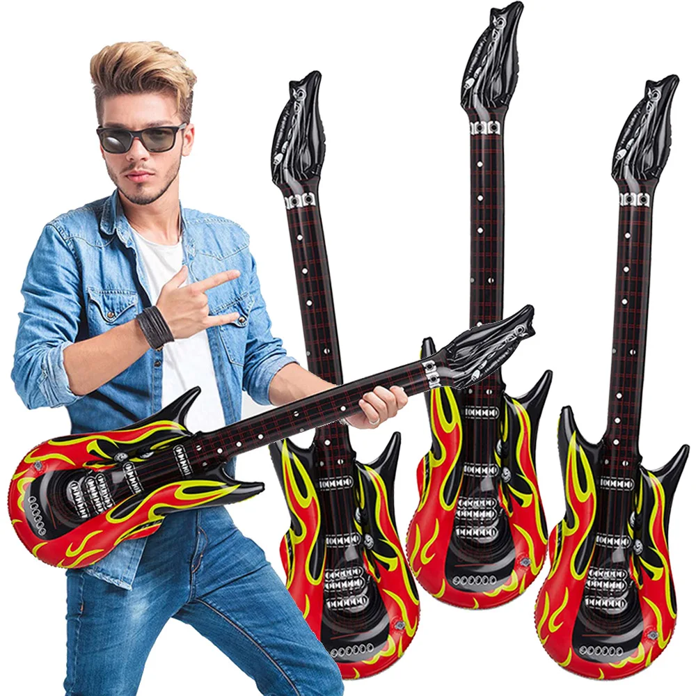 4pcs Inflatable Guitar 36'' Reusable Inflatable Guitar Toy Rock and Roll Party Favors Inflatable Party Prop 80s 90s Party Decors