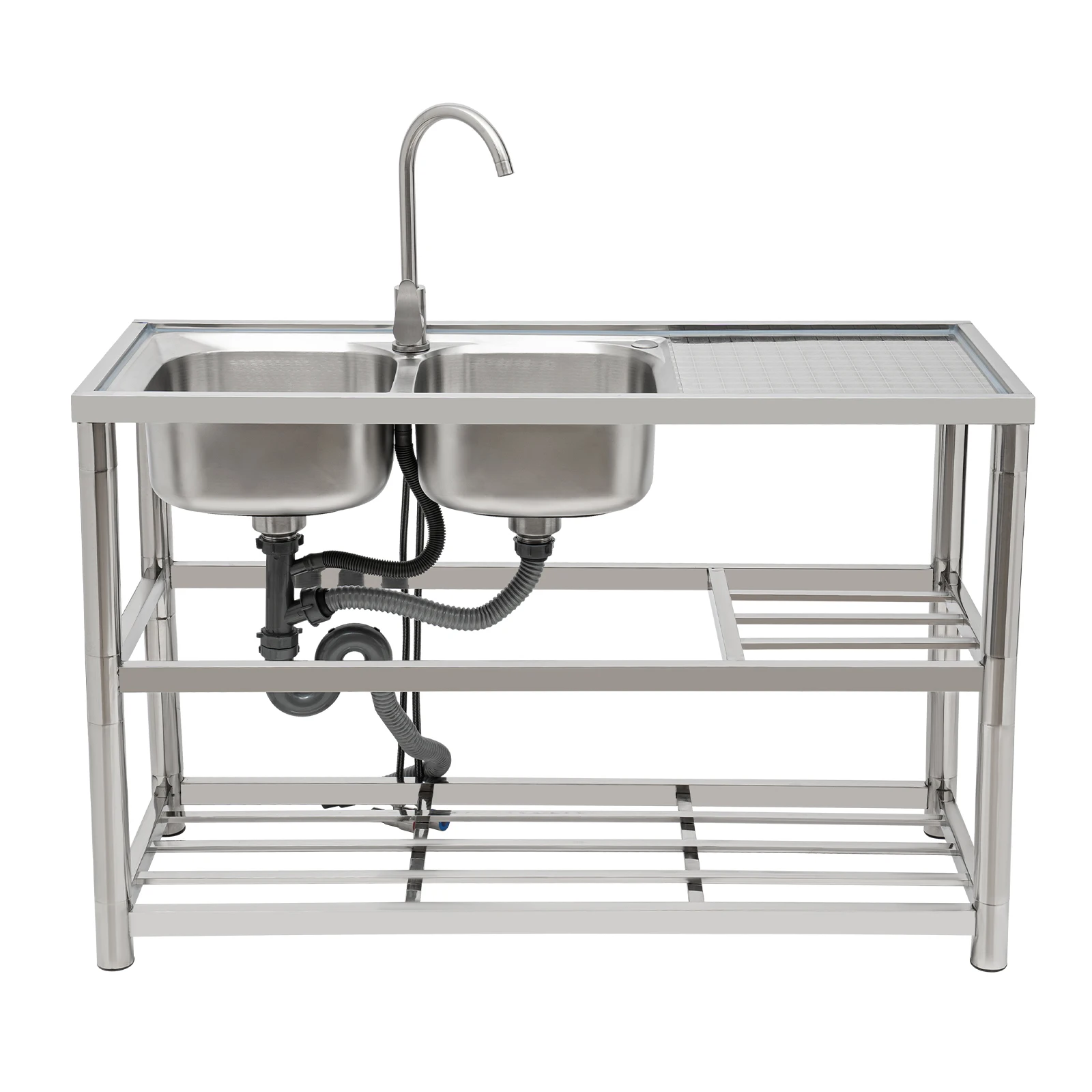 

Stainless Steel Vegetable Washing Basin, Sink, Double Groove with Bracket, Thickened Double Basin