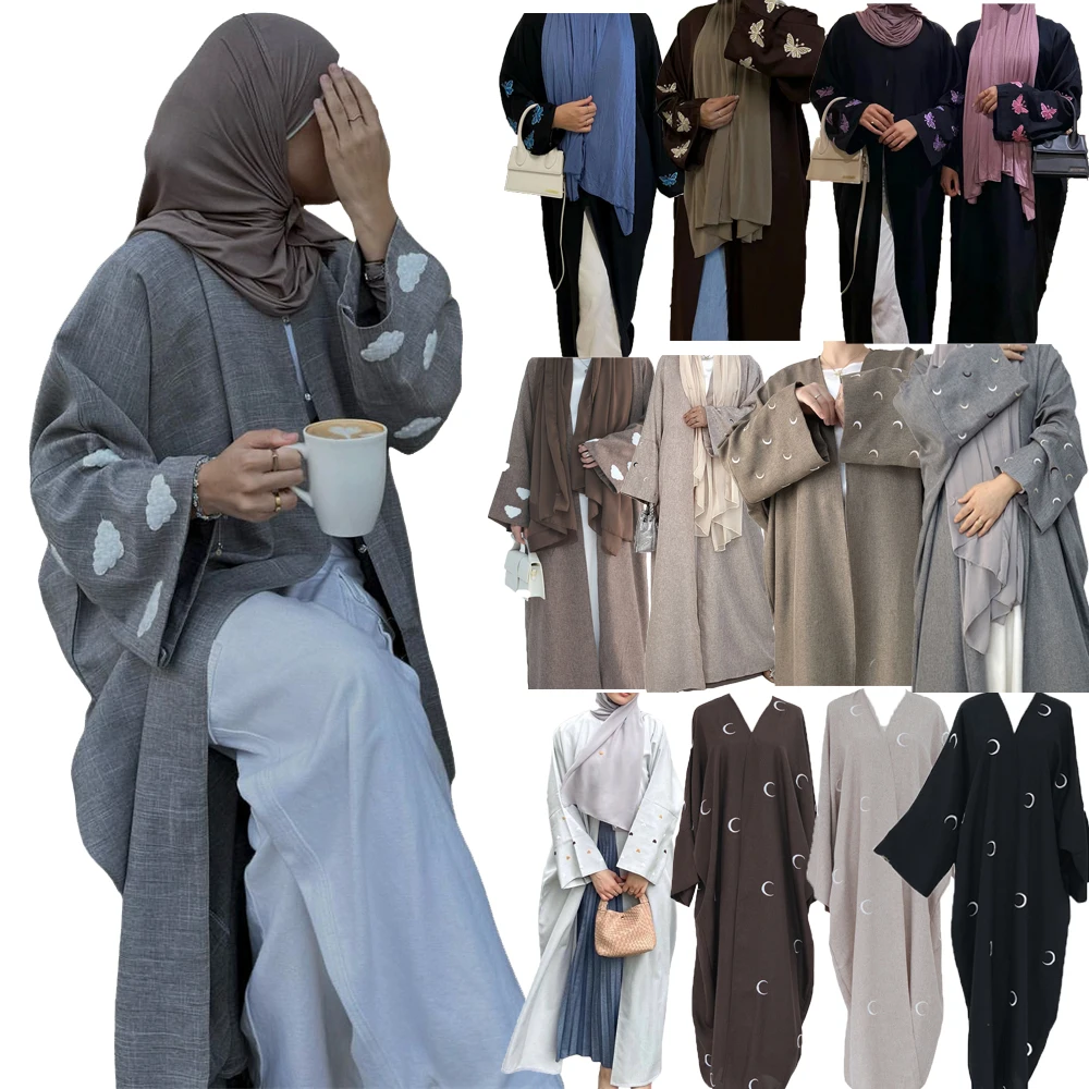 

Dubai Abaya Embroidery Open Muslim Women Cardigan Kaftan Maxi Dress Turkey Kimono Eid Djellaba Arab Robe Islam Ramadan Jalabiya