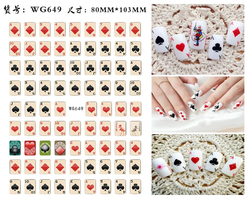 3D Poker Design Nail Art Stickers Playing Cards Nail Adhesive Decorations Spades Red Hearts Nail Decals Cute Nail Designs