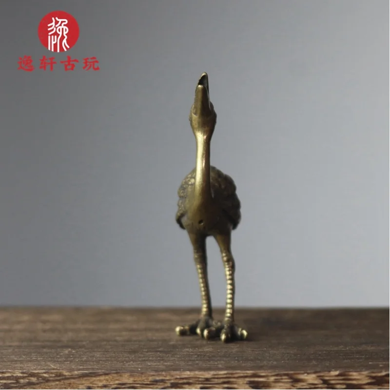 Brass Red-Crowned Crane Solid Decoration Crane Copper Incense Stick Standing Copper Crane a Pillar of Incense Joss-Stick Artisti