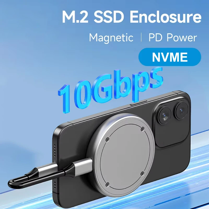 Carcasa magnética M.2 2230 NVMe SSD, carcasa de SSD 10gbps, USB C 3,2 Gen2 A Adaptador NVMe PCI-E para iPhone 15 Pro Max ProRes MacBook