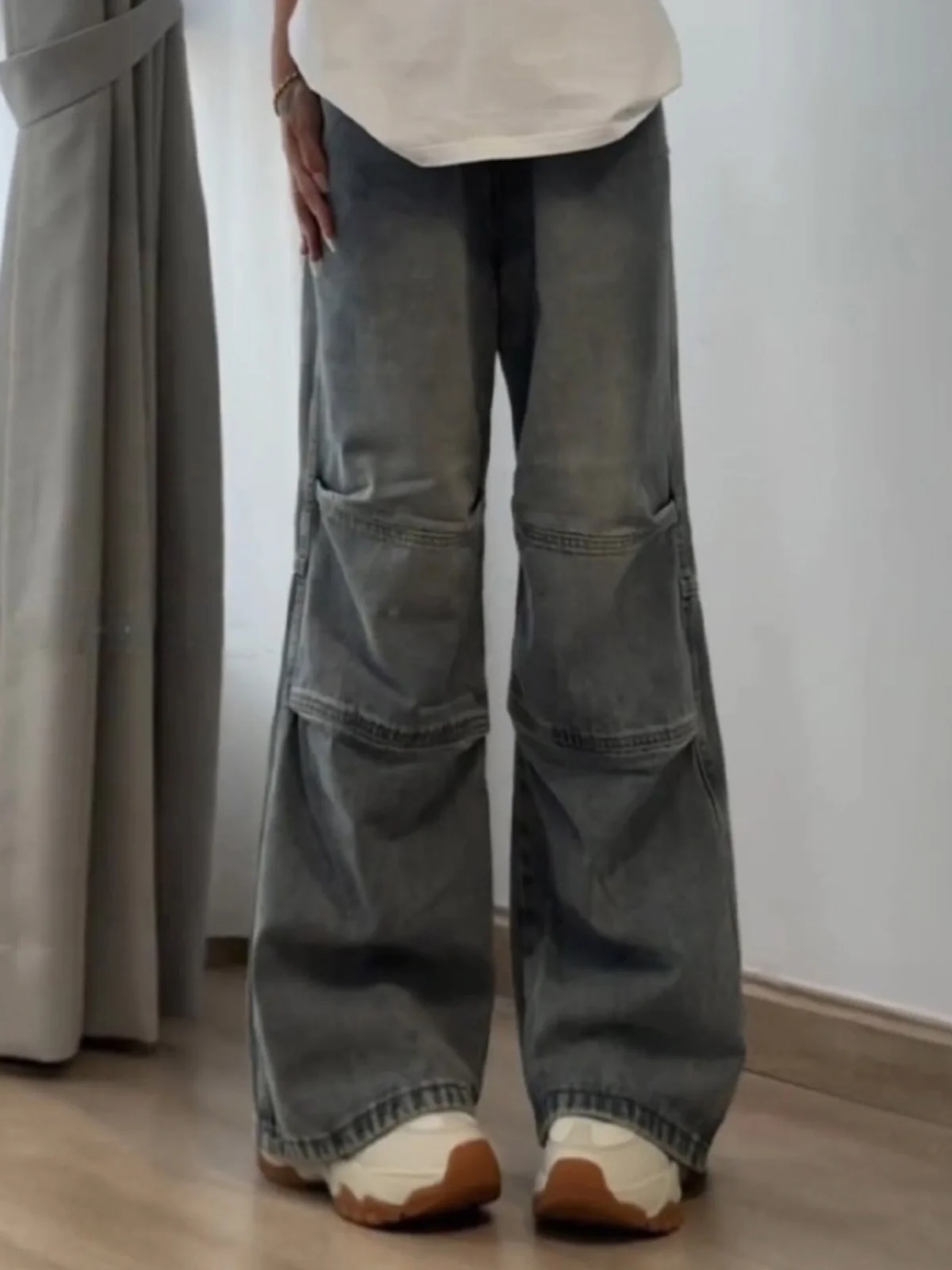 

American High Street Men's Jeans Folded Design Wide Leg Floor-Length Cuffed Durable Cotton Polyester Blend Trendy Sle