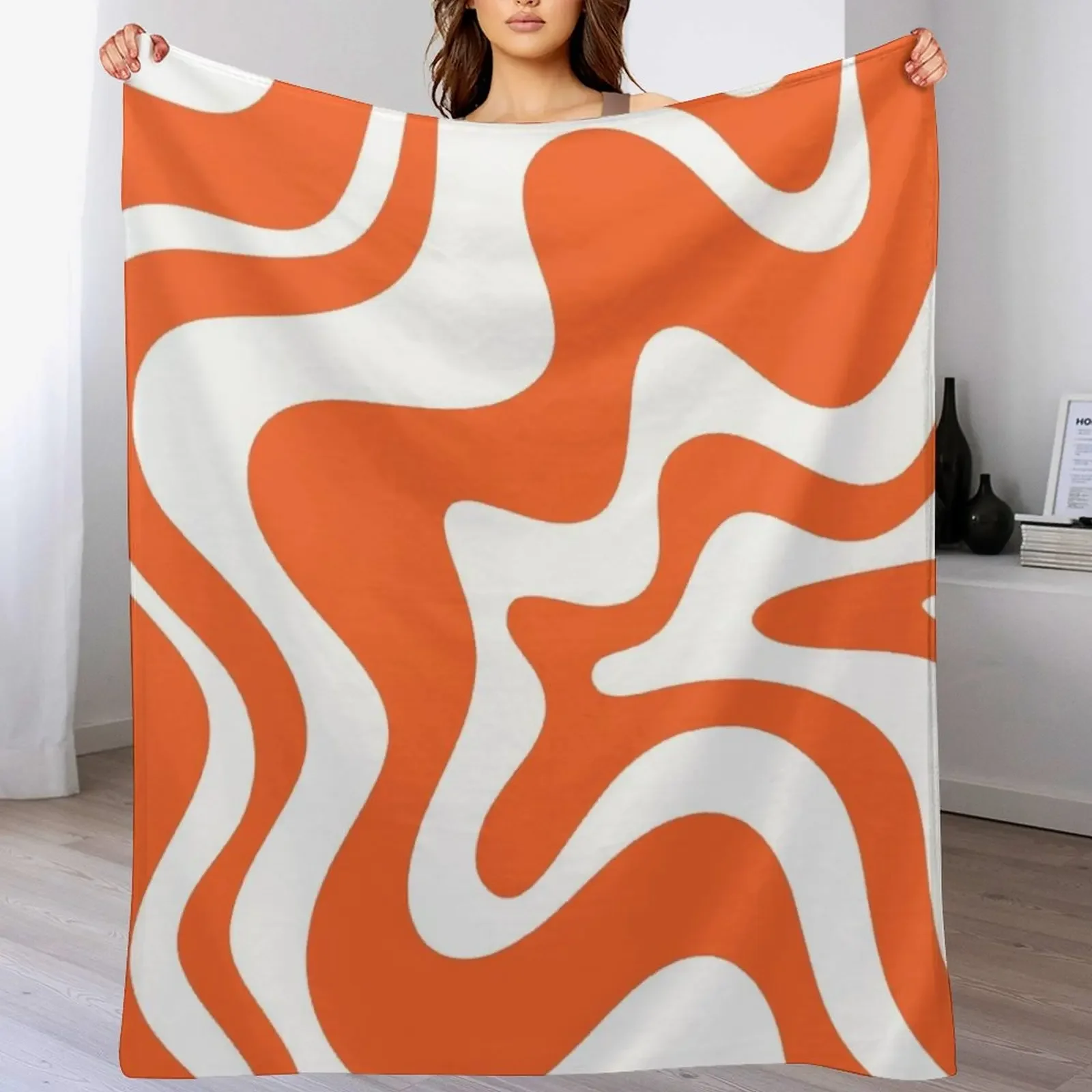 

Liquid Swirl Retro Abstract Pattern in Burnt Orange and White Throw Blanket Custom Soft cosplay anime Picnic Blankets