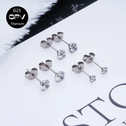 2pcs/Lot Size 4/5mm 6 Colors Punk G23 Titanium Needle Zircon Crystal Stud Earrings For Men Women Party