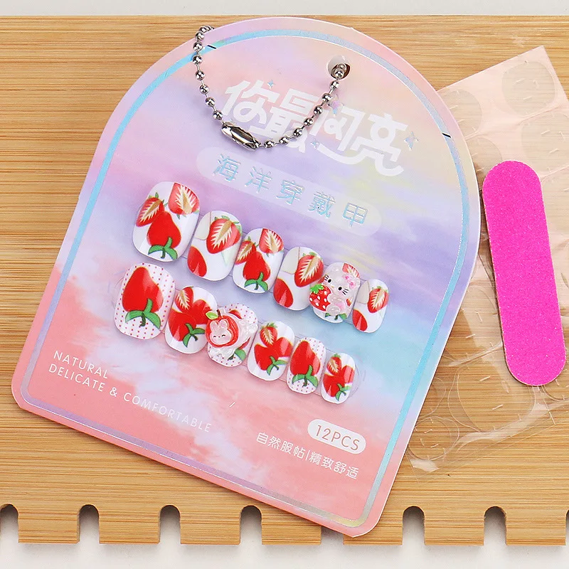 

MINISO Kids Short Square Round Small Nails Hello Kitty Kuromi Nail Sticker Detachable Girl Lovely Nail Stickers Wearing Nails