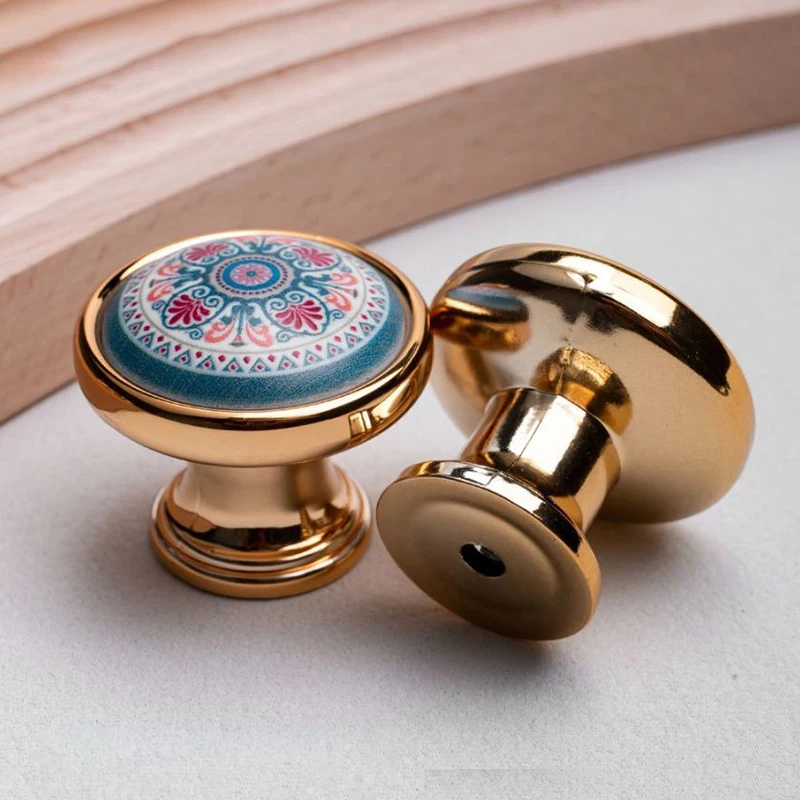 Home Decor Single-Hole Plastic Pulls Bohemian Floral Pattern Cabinet Drawers Wardrobe Door Handles Universal Knobs