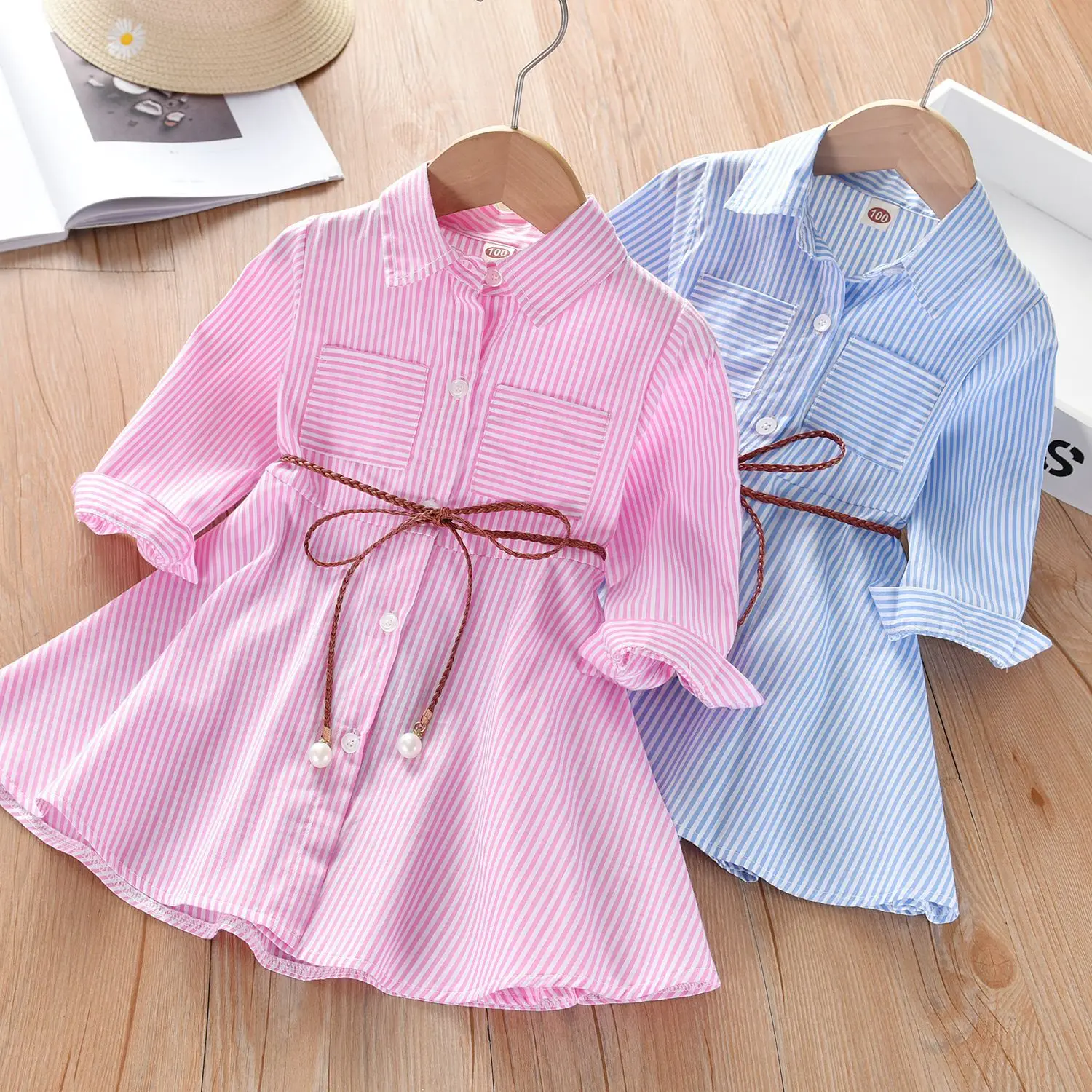 

Autumn Trendy Girls Outfits Long Sleeve Striped Shirt Dress For Kids Party Casual Daily Wear Clothes Children's Clothing