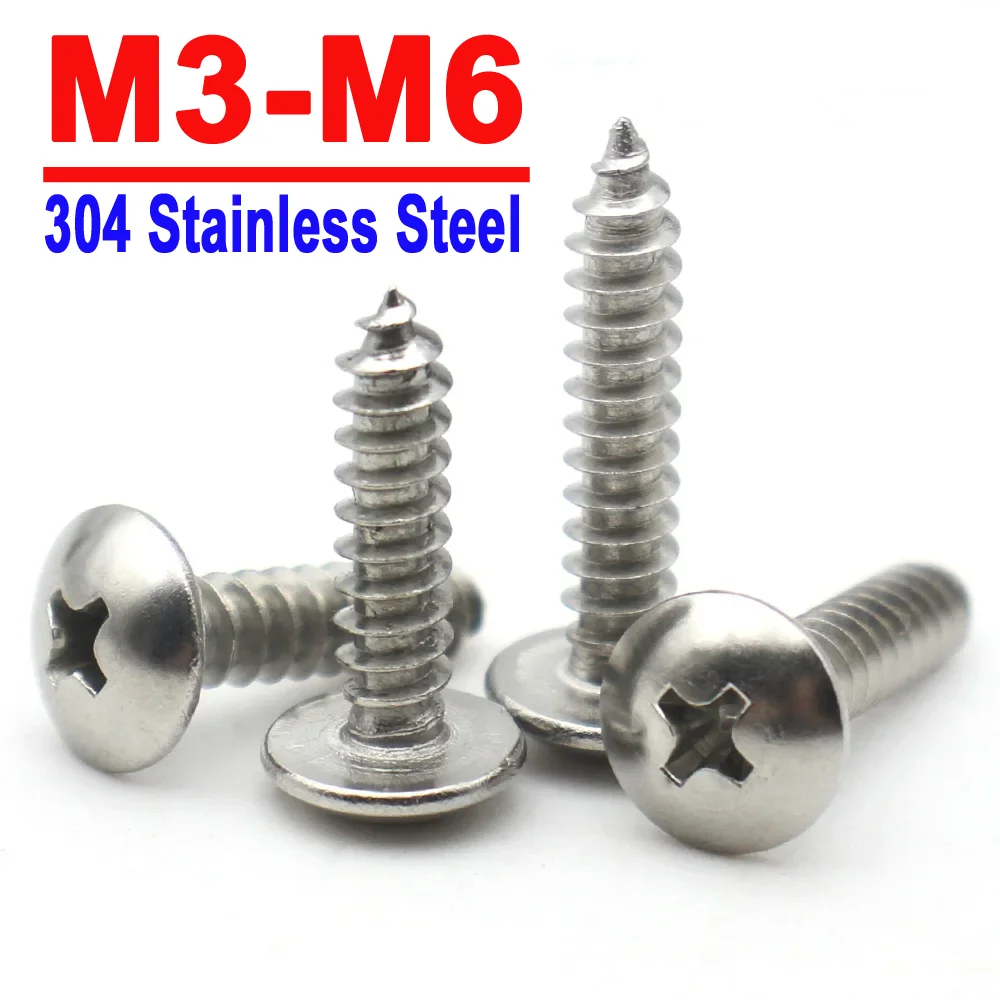 

20-5pcs M3 M4 M5 M6 304 Stainless Steel Self-Tapping Wood Screws Cross Phillips Round Head Truss Mushroom Drive Screws Furniture