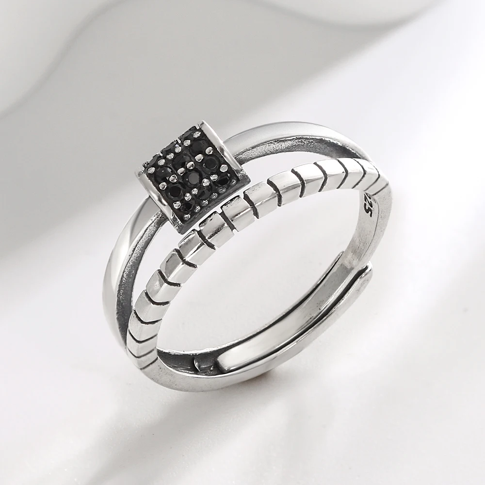 Unique 925 sterling silver ring with a double-layer design, featuring vintage and elegant adjustable jewelry, for women men ring