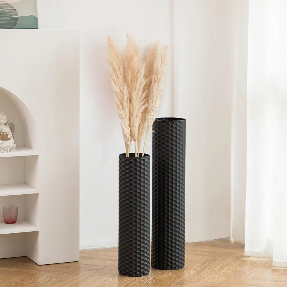 Sziqiqi Black Tall Floor Vase: 27.6/21.7in Metal Cylinder Vases Extra Large Decorative Vase Set of 2 Living Room