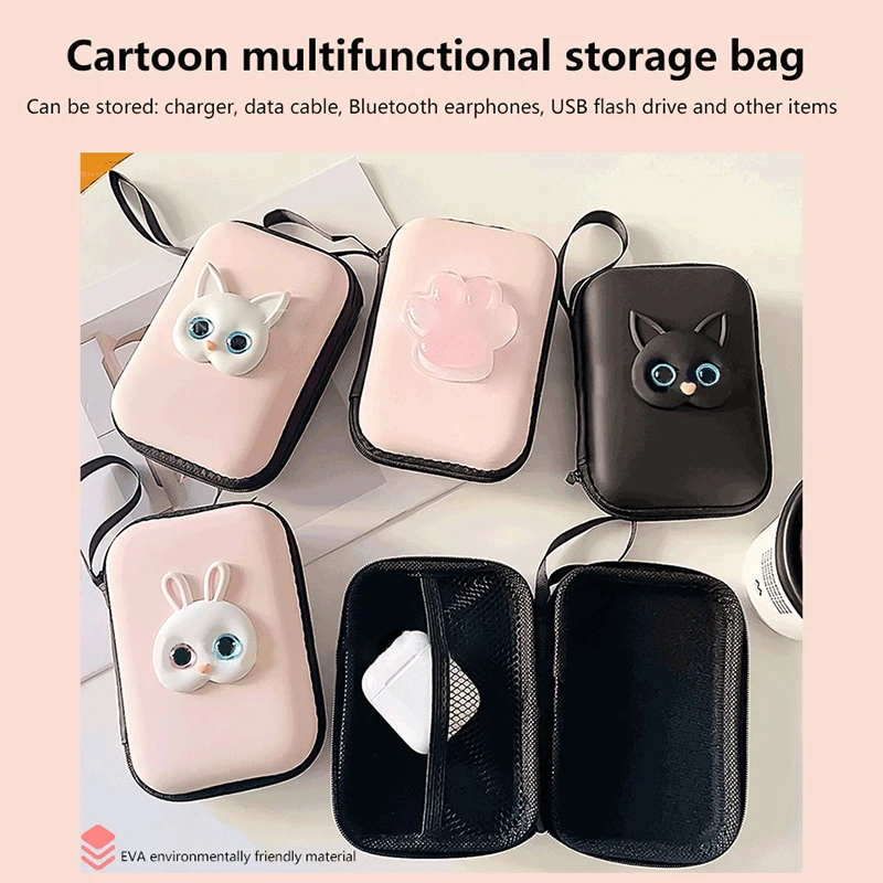 

Cute Cat Eva/Leather Digital Product Organizer Headphone Cable Organizer Charger U Hard Drive Travel Storage Bag