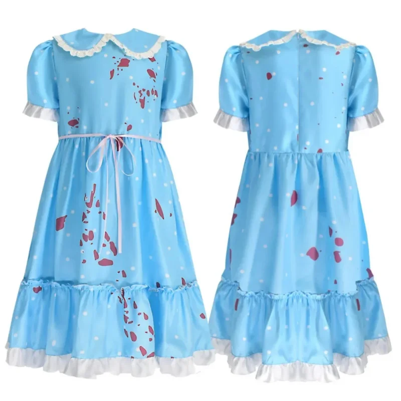 Movie The Shining Grady Twins Cosplay Costume Girls Shining Twins Role Play Dress Kids Creepy Dress Up Uniform Halloween Party