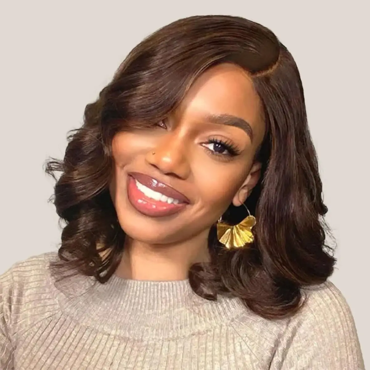 Chocolate Brown Wig Human Hair 13x4 Body Wave HD Lace Front Wigs Human Hair 100% Pre Plucked Short Lace Frontal Wig Loose Wavy And Wet Hair 14 16 Inches