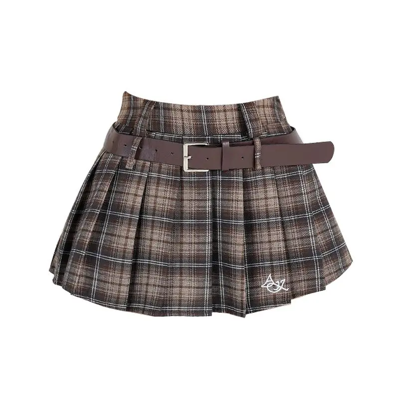 STSVZORR Half-length Skirt Women's Spicy Girl Style Plaid Skirt Autumn and Winter New High Waist Pleated Skirt