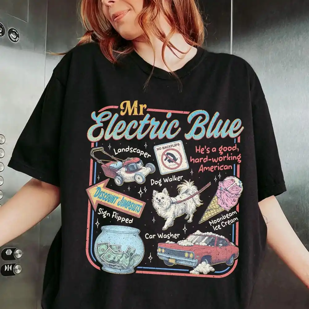 

Women Short Sleeve Crewneck Shirt Vintage Dark Academia Mr Electric Blue Moonbeam Ice Cream Concert Shirt Unisex Top Streetwear
