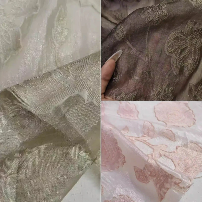 

Винтажная коричневая органза с цветочным узором, дизайнерская, ручной работы, для рукоделия, домашнего декора, тюль для окон, текстильный материал для фонового оформления