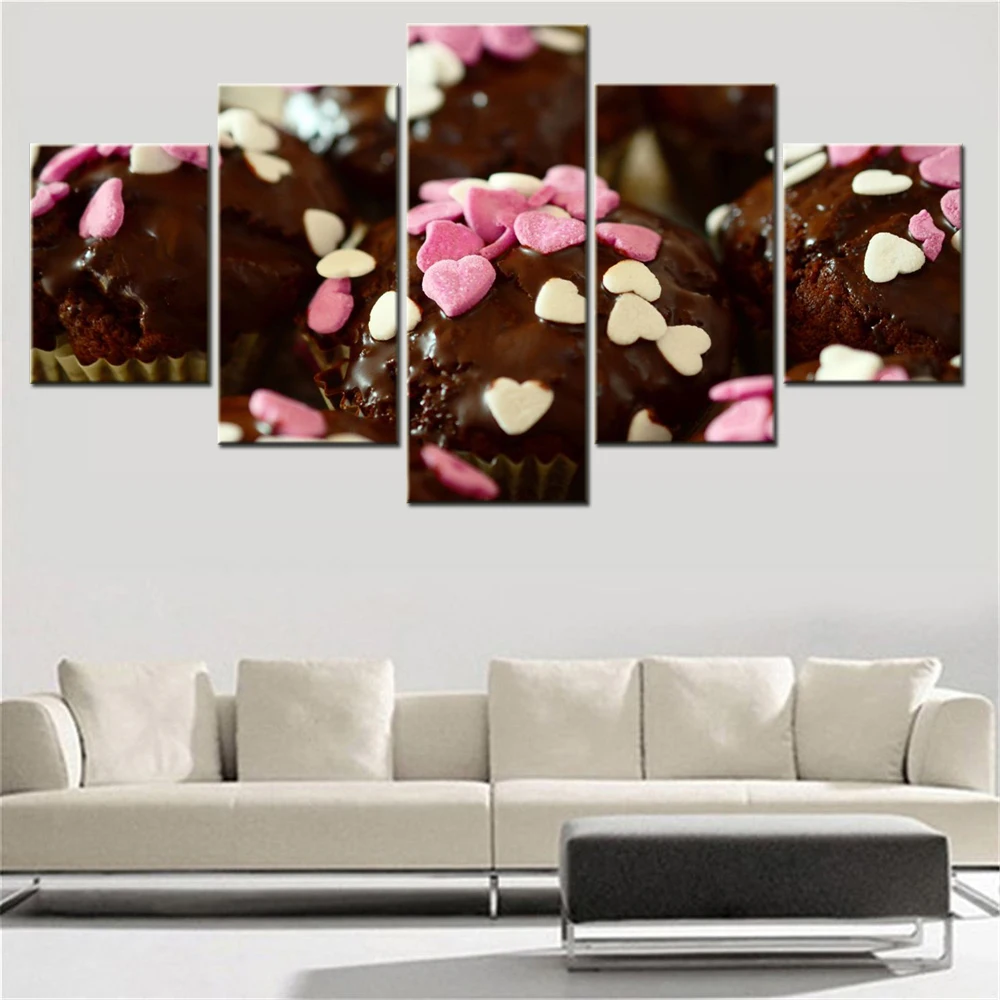 

5 Pieces Canvas Wall Arts Poster Painting Food Chocolate Muffins Wallpaper Interior Home Decor Mordern Picture Printing Artwork