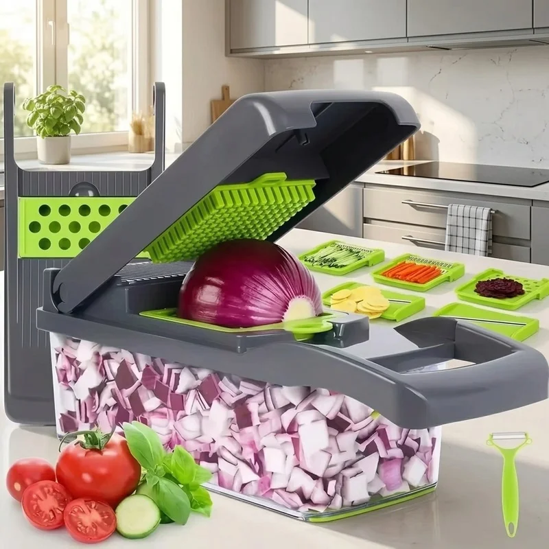 16 in 1 Multifunctional Vegetable Chopper Slicer Dicer Grater with Stainless Steel Blades Onion Cutter Food Prep Tool