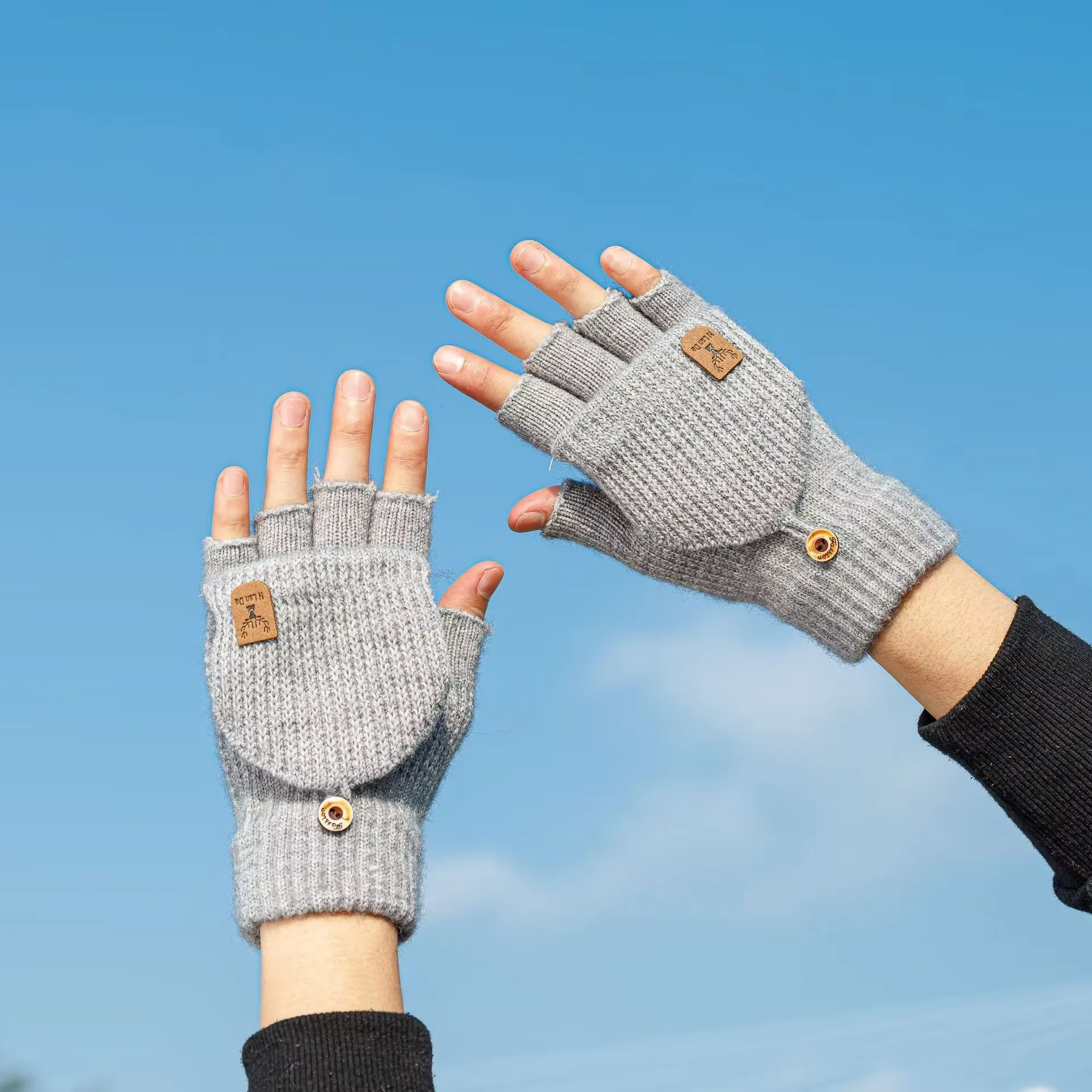 Gants tricotés résistants au chaud et au froid pour hommes et femmes, housse rabattable à doigts fendus, protection épaisse en peluche, cyclisme d'hiver