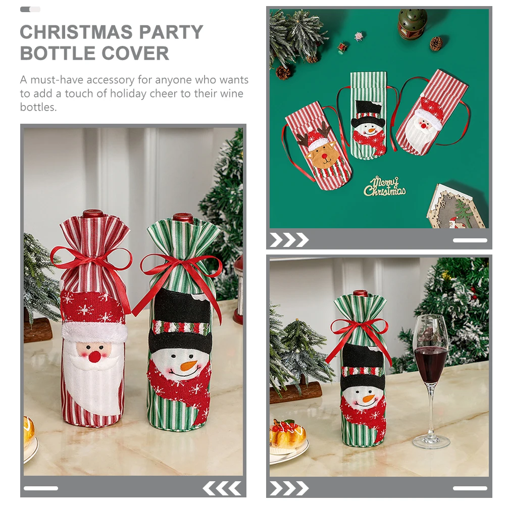 

3 Pcs Christmas Decorations Knitted Snowman Old Bottle Set Cover Wine Winebottle Protective Travel