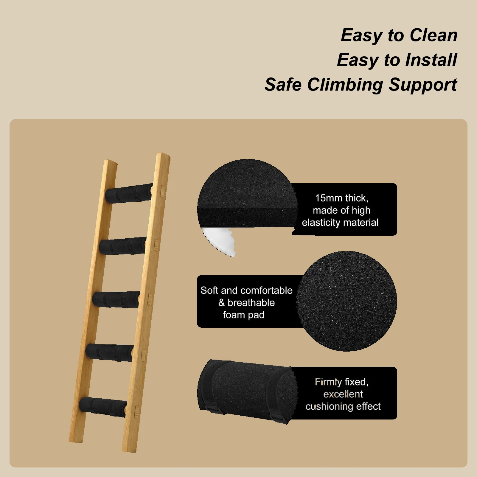 Bunk Bed Step Pads 5 Pieces Soft Anti-Slip Protector Bunk Bed Ladder Stabilizer Pads with 10 Adjustable Hoop Straps for RV Kids