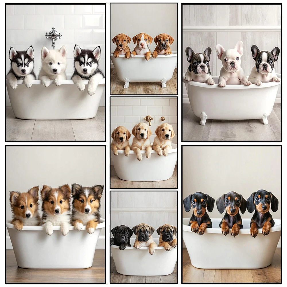Arte moderno para baño, Animal, perro pastor, mascota, póster Simple, impresiones, pintura Canva, imagen artística de pared, sala de estar, baño, decoración del hogar