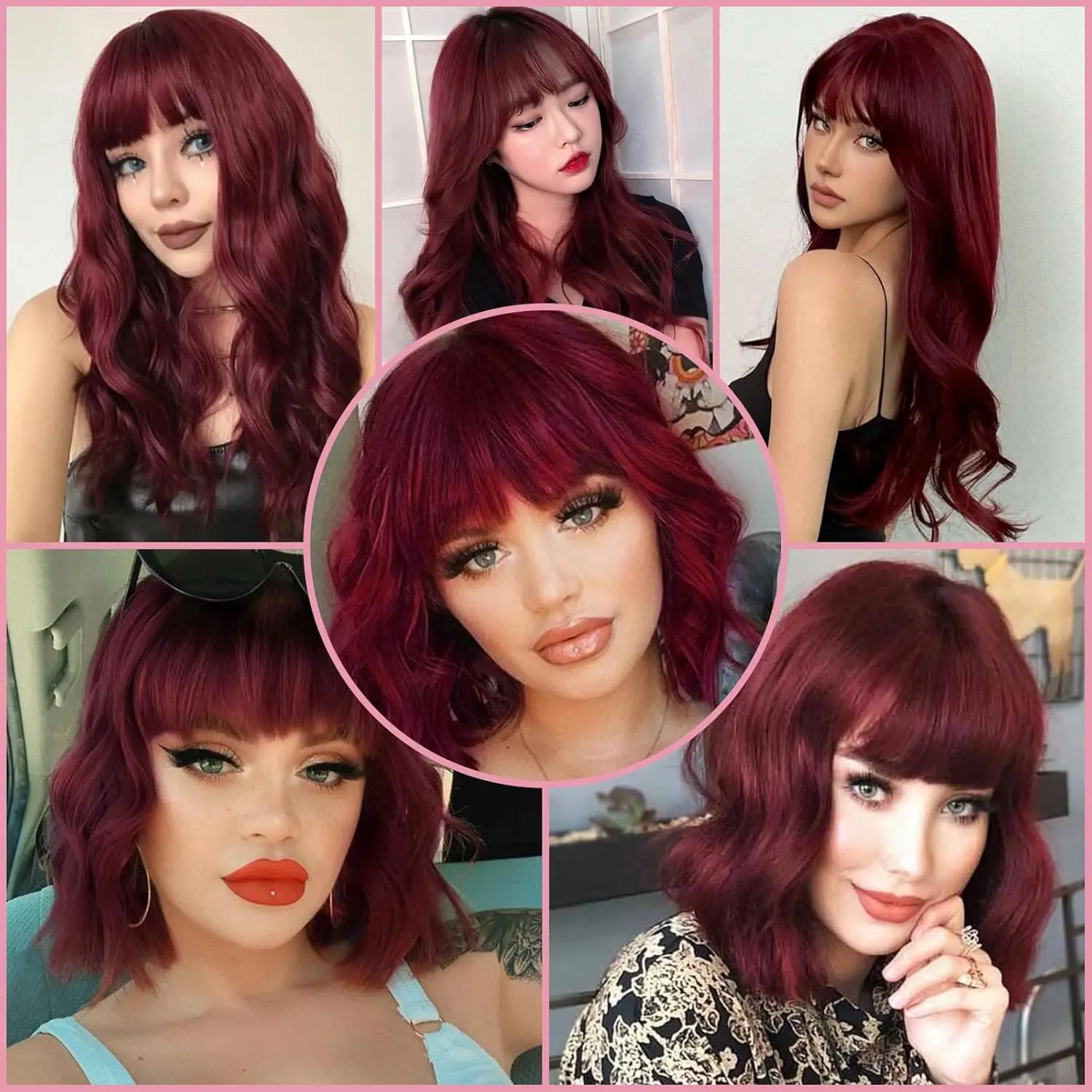 Frangia Clip in Frangia Frangia bordeaux con tempie Posticci Estensioni dei capelli umani veri al 100% per le donne Frangia di capelli rosso vino Cosplay