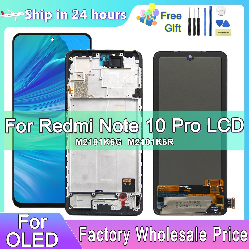 For Xiaomi Redmi Note 10 Pro M2101K6G LCD with Frame Display Touch Screen for Redmi Note 10 Pro LCD Display Replacement