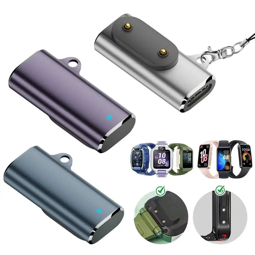 Type-C Female to 2 Pin Kids Watch Charger Converter with Indicator Light Magnetic Charging Adapter for Huawei Band 10/9/8/Fit3