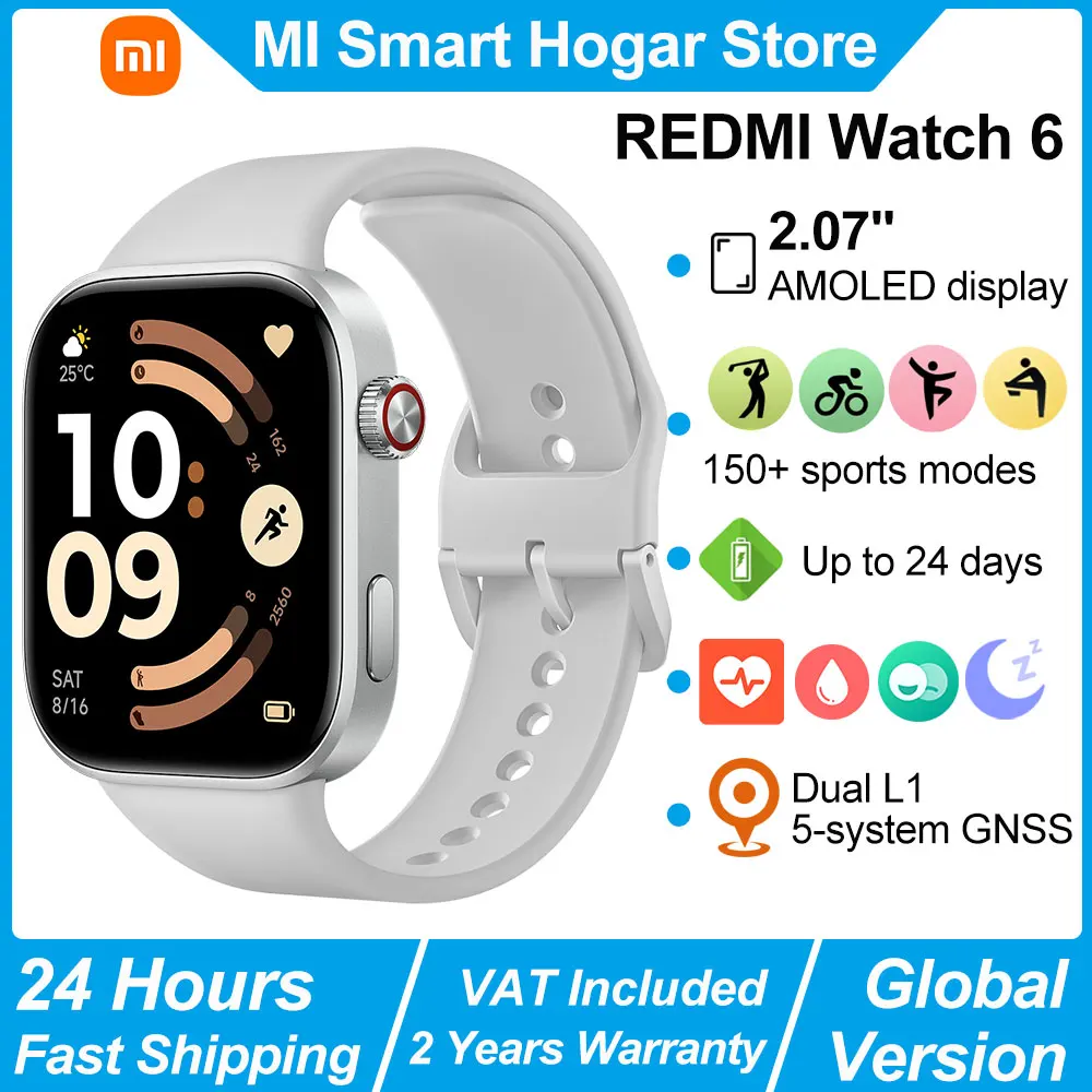 Reloj Inteligente Xiaomi REDMI Watch 6, Llamadas por Bluetooth, Pantalla AMOLED de 2.07'', GNSS Dual L1 de 5 Sistemas, Más de 150 Modos Deportivos, Reloj Inteligente BT5.4