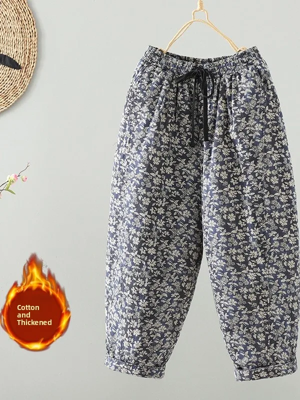 Pantalon en coton imprimé rétro pour femme, décontracté, ample, jambe droite, taille haute, épissage, Proc Faion, hiver