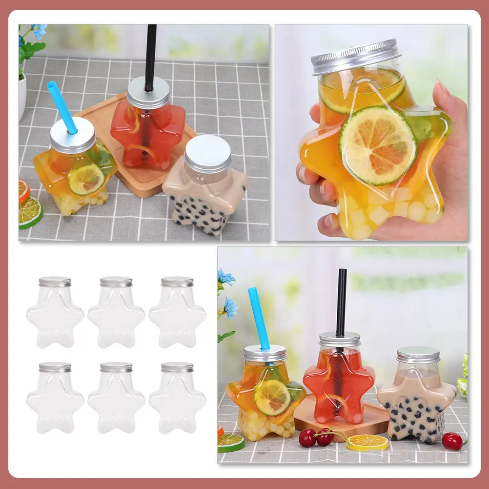 

6pcs Cold Drink Transparent Shape Plastic Beverage Bottle Creative Decorative Juice Container Portable Tea Packaging