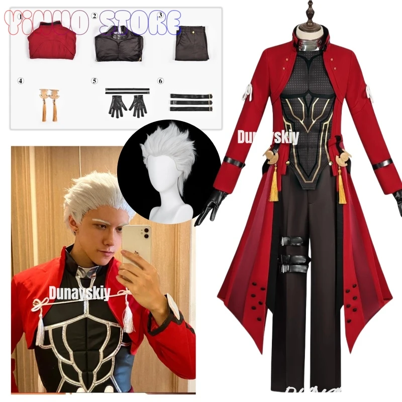 

Game Honkai: Star Rail Fate Stay Night UBW Archer Cosplay Costume Red Coat Full Set Archer Wig Women Men Hallowen Party Roleplay