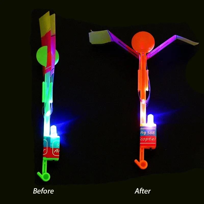 10Pcs Led Arrow Helicopter Arrow Rocket Helicopter Flying Toys Elastic Slingshot Glow In The Dark Summer Outdoor Party Supplies