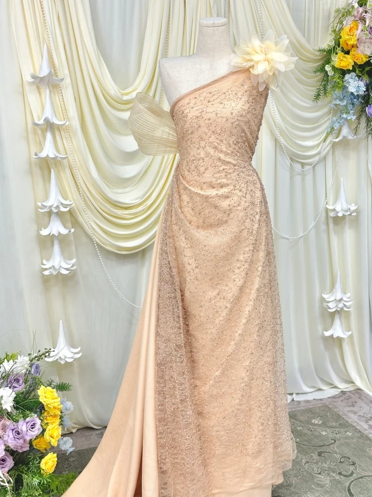 

African Beaded Lace Fabric French Tulle Lace High Quality Luxury Lace French Sequins Lace Fabric For Women Wedding Dress