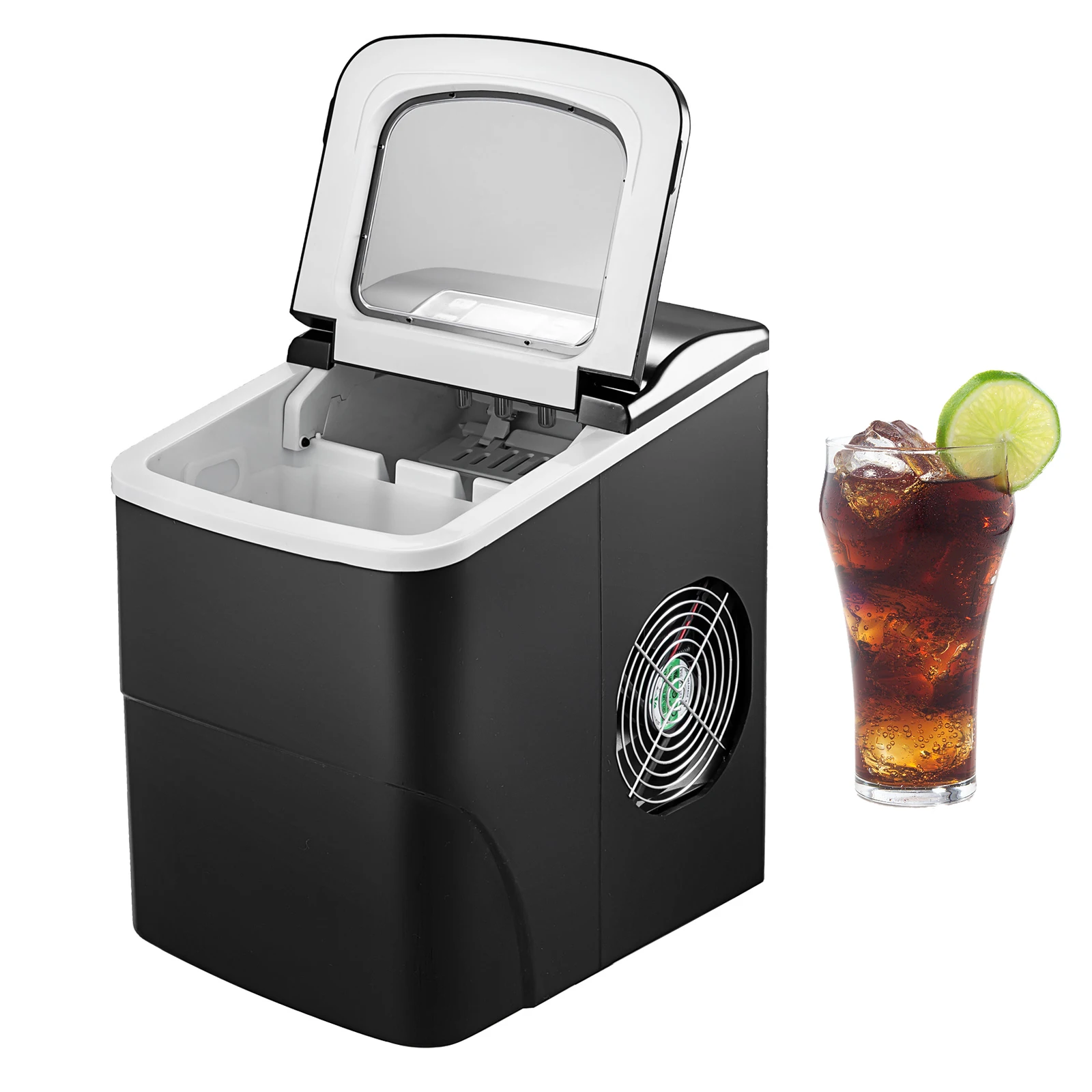 Black Portable Ice Maker With LCD Screen Countertop Tube Ice Machine With Ice Scoop Two Cube Sizes Selectable