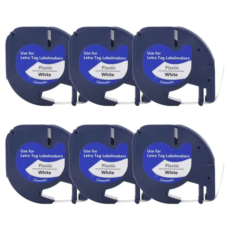 

6 шт. сменных лент Letratag для принтера этикеток Dymo 91331, белые, 4 м x 12 мм, для принтера этикеток Dymo-AEF7
