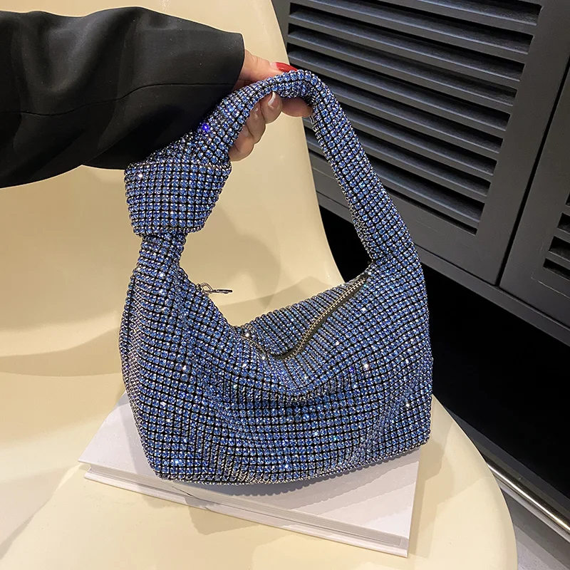 

Trendy Designer Rhinestone Hobos Tote Shoulder Women Handbags and Purses 2023 New Shiny Evening Clutch Bags High Quality