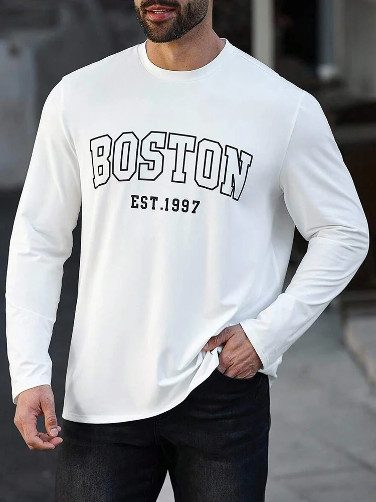 2025 New 3D Boston Print Men's Fashion Long-Sleeved T-Shirt Gym Men's Sport T-Shirt Autumn And Winter Men's Warm Top