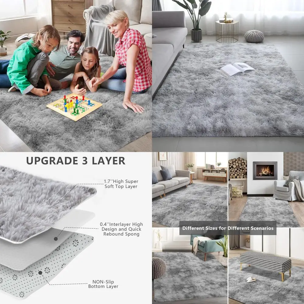 

Ультрамягкие пушистые ковры 6x9 для дома, серые с эффектом тай-дай, идеально подходят для спален, гостиных и детских комнат