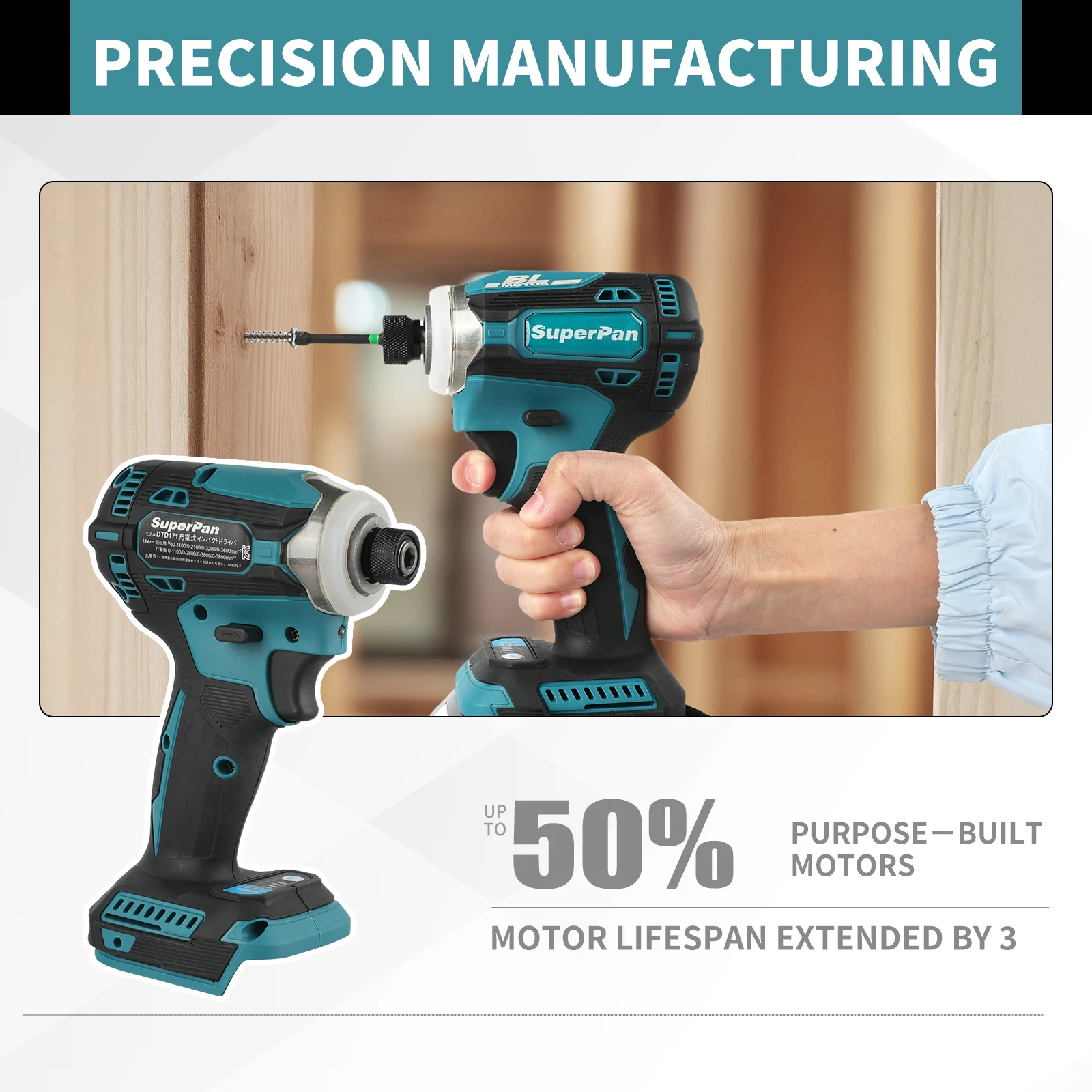 

Shockproof SuperPan SP171 Impact Driver - Brushless Cordless Battery-Free Tool for Rough Use for Makita 18V battery specs