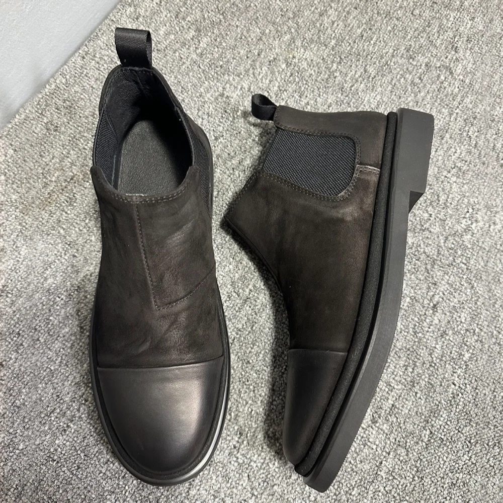 QHCCID Chelsea boots men's genuine leather short boots vintage matte Cow Leather boots Men's Shoes Men Boots