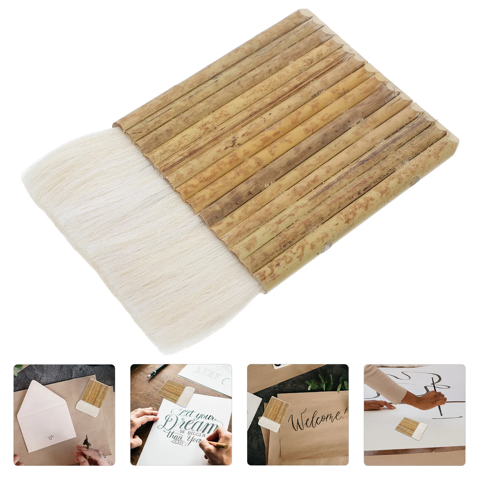 2Pcs Bamboo Paddle Brush Soft Bristles Ergonomic Rectangular Handle for Watercolor Oil Acrylic Blending Detail Art Craft School