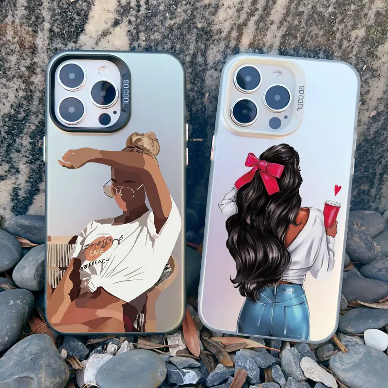 Coque de téléphone antichoc avec motif jeune fille, coques arrière à la mode, laser, iPhone 16, 14, 15 Plus Pro Max, 11, 12, 13 Pro Max, 13 Mini