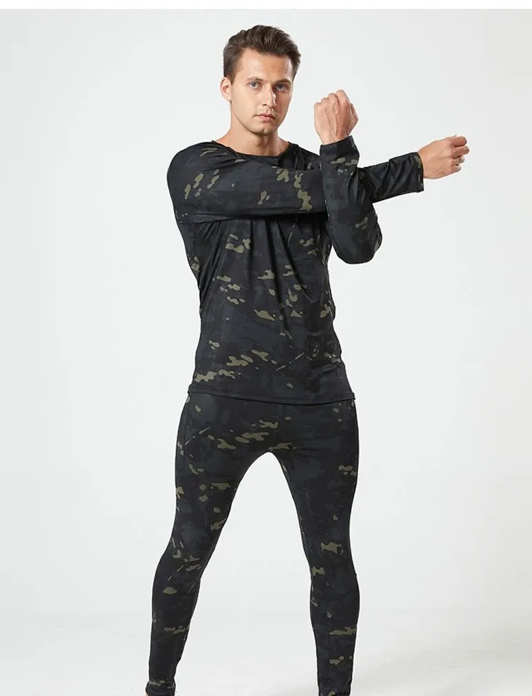 مجموعة حرارية من الصوف المموه الشتوي للرجال، طبقة أساسية قابلة للتنفس، بدلة رياضية خارجية، ملابس المشي لمسافات طويلة والتزلج والصيد #4