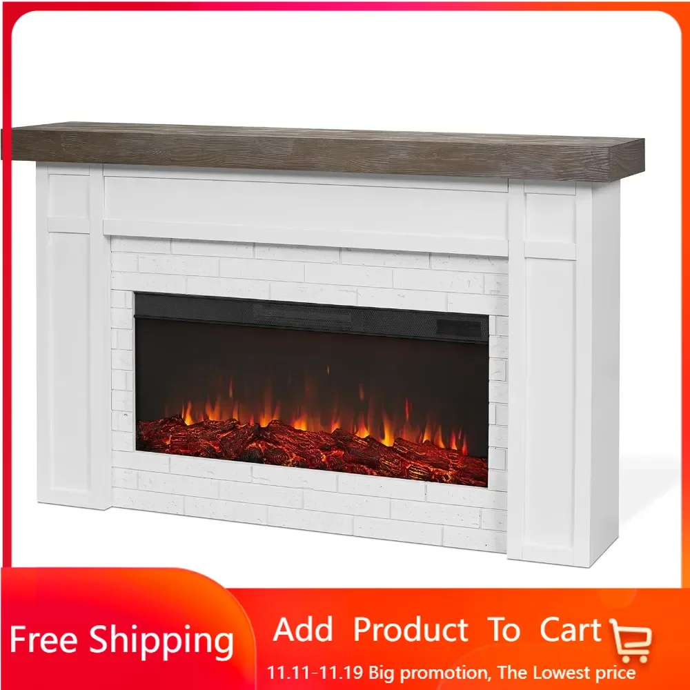 Landscape Electric Fireplace with Mantel for Living Room or Bedroom, Replaceable Fireplace Insert Heater